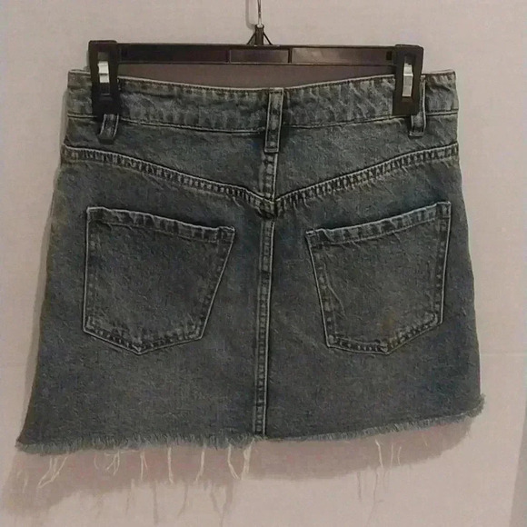 Free People Zip Front Denim Mini Skirt Sz 26 Boho Bohemian Festival Preowned - Picture 4 of 8